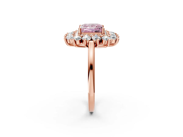 Rose Gold Princess Cut Floral Double Halo Engagement Ring Setting for Fancy Pink Center