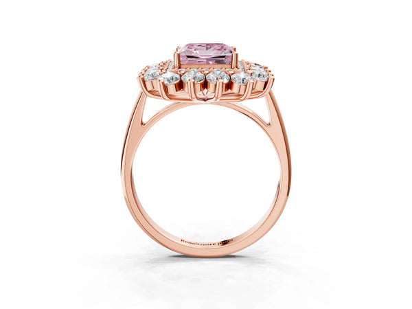 Rose Gold Princess Cut Floral Double Halo Engagement Ring Setting for Fancy Pink Center