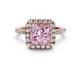 Rose gold Fancy Pink Princess  Cut Diamond Floral Halo Engagement Ring with Pavé Band and Prong Setting_16