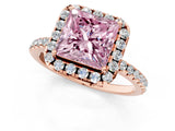 Rose gold Fancy Pink Princess  Cut Diamond Floral Halo Engagement Ring with Pavé Band and Prong Setting_17
