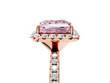 Rose gold Fancy Pink Princess  Cut Diamond Floral Halo Engagement Ring with Pavé Band and Prong Setting_21