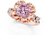 Rose gold Fancy Pink Princess  Cut Diamond Floral Halo Engagement Ring with Shared Prong Setting 1