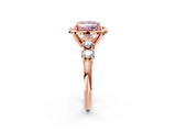 Rose gold Fancy Pink Princess  Cut Diamond Floral Halo Engagement Ring with Shared Prong Setting 2