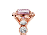 Rose gold Fancy Pink Princess  Cut Diamond Floral Halo Engagement Ring with Shared Prong Setting 5