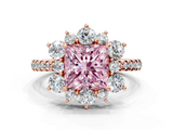 Rose gold Fancy Pink Princess  Cut Diamond Floral Halo Pave Band with Prong Setting