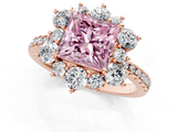 Rose gold Fancy Pink Princess  Cut Diamond Floral Halo Pave Band with Prong Setting_1