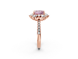 Rose gold Fancy Pink Princess  Cut Diamond Floral Halo Pave Band with Prong Setting_2