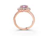Rose gold Fancy Pink Princess  Cut Diamond Floral Halo Pave Band with Prong Setting_3