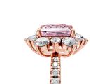 Rose gold Fancy Pink Princess  Cut Diamond Floral Halo Pave Band with Prong Setting_5