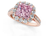 Rose gold Fancy Pink Princess Cut Diamond Floral Halo Ring with Pavé Band and Prong Setting_4