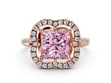 Rose gold Fancy Pink Princess Cut Diamond Floral Halo Split Shank Prong Setting Ring