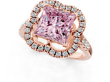 Rose gold Fancy Pink Princess Cut Diamond Floral Halo Split Shank Prong Setting Ring_1