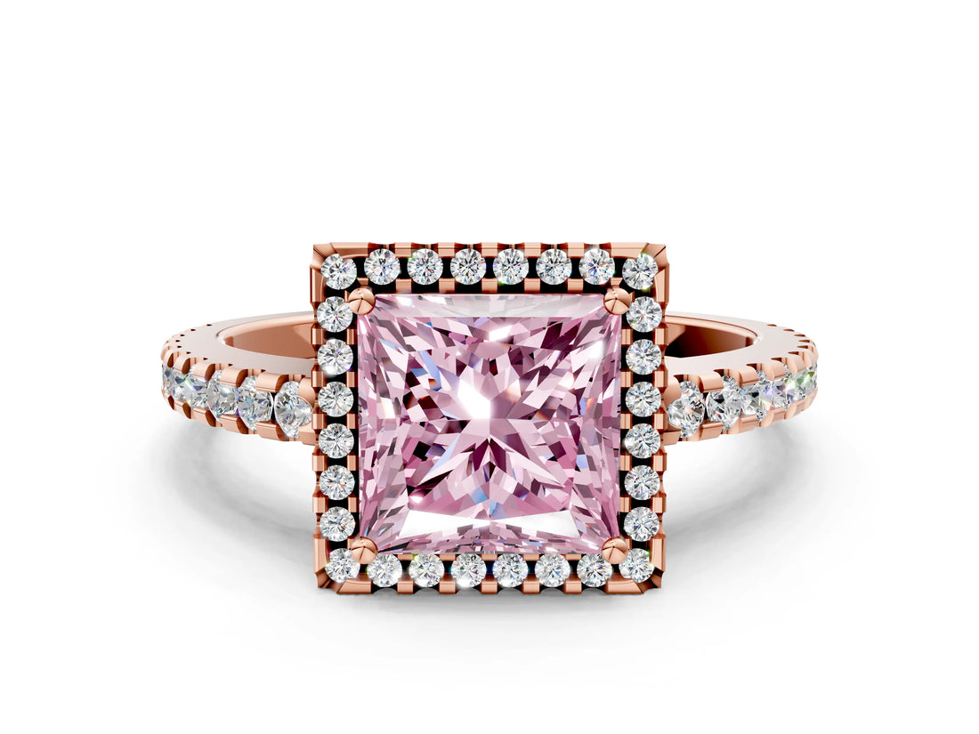 Rose gold Fancy Pink Princess Cut Diamond Halo Engagement Ring with Pavé Band and Prong Setting_27