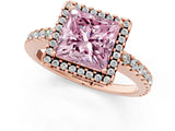 Rose gold Fancy Pink Princess Cut Diamond Halo Engagement Ring with Pavé Band and Prong Setting_28