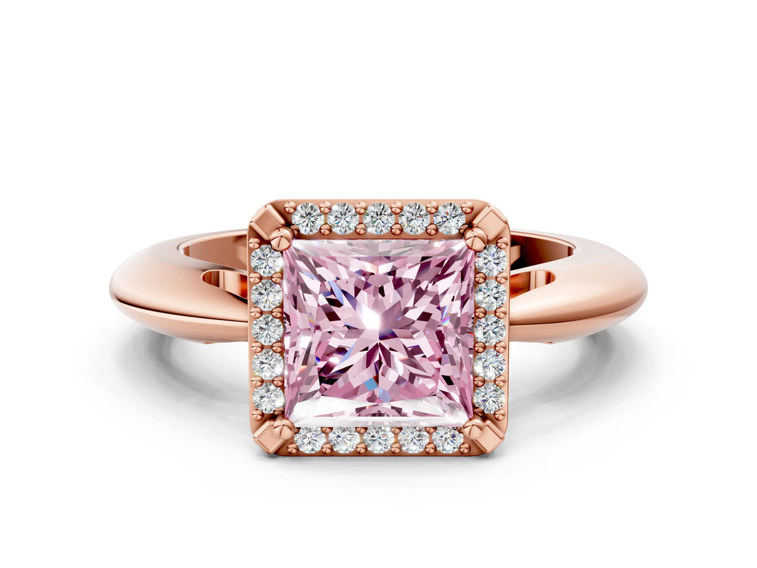 Rose gold Fancy Pink Princess  Cut Diamond Halo Engagement Ring with Split Shank and Four-Prong Setting_29