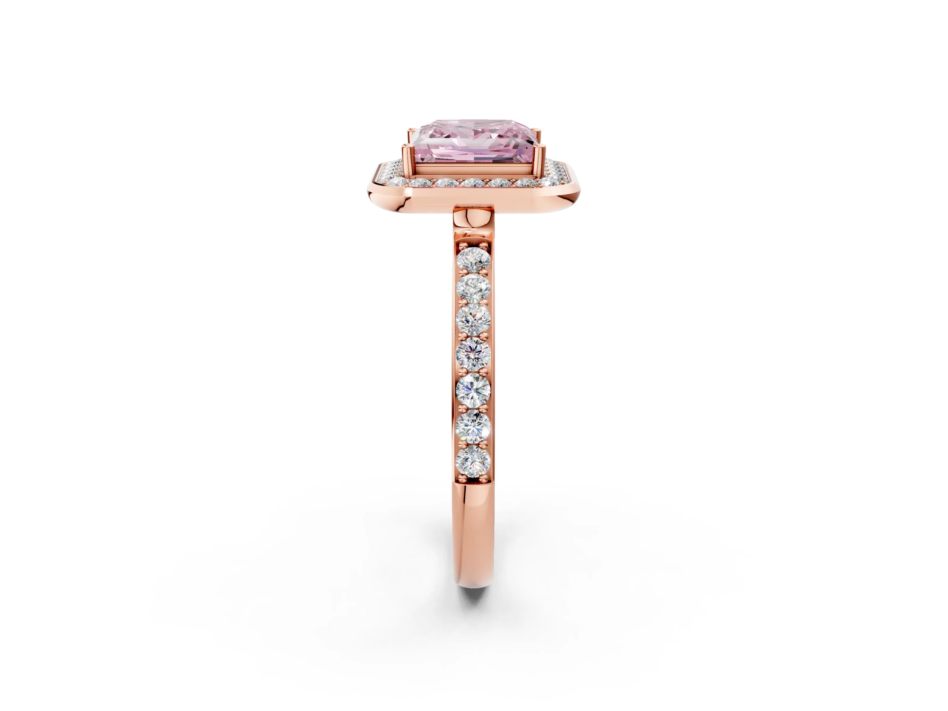 Rose gold Fancy Pink Princess Cut Diamond Halo Ring with Bezel Frame and Pavé Band_2