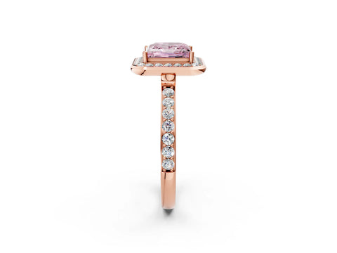 Rose gold Fancy Pink Princess Cut Diamond Halo Ring with Bezel Frame and Pavé Band_2
