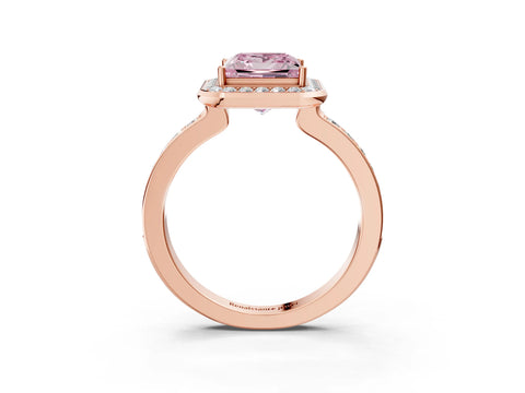 Rose gold Fancy Pink Princess Cut Diamond Halo Ring with Bezel Frame and Pavé Band_3