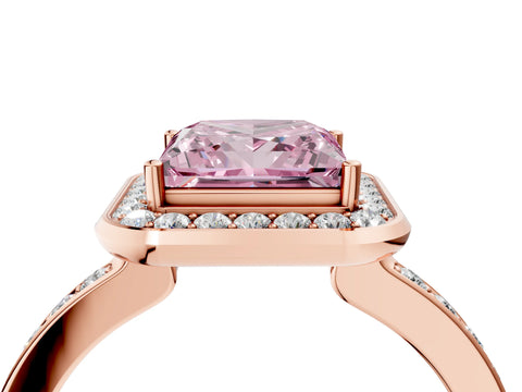 Rose gold Fancy Pink Princess Cut Diamond Halo Ring with Bezel Frame and Pavé Band_4
