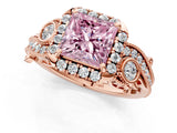 Rose gold Fancy Pink Princess Cut Diamond Halo Ring with Milgrain Pavé Band and Four-Prong Setting_17