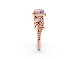 Rose gold Fancy Pink Princess Cut Diamond Halo Ring with Milgrain Pavé Band and Four-Prong Setting_18