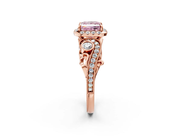Rose Gold Princess Cut Halo Engagement Ring Setting for Fancy Pink Center with Bezel Accents