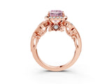 Rose gold Fancy Pink Princess Cut Diamond Halo Ring with Milgrain Pavé Band and Four-Prong Setting_19