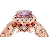 Rose gold Fancy Pink Princess Cut Diamond Halo Ring with Milgrain Pavé Band and Four-Prong Setting_20