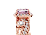 Rose gold Fancy Pink Princess Cut Diamond Halo Ring with Milgrain Pavé Band and Four-Prong Setting_21