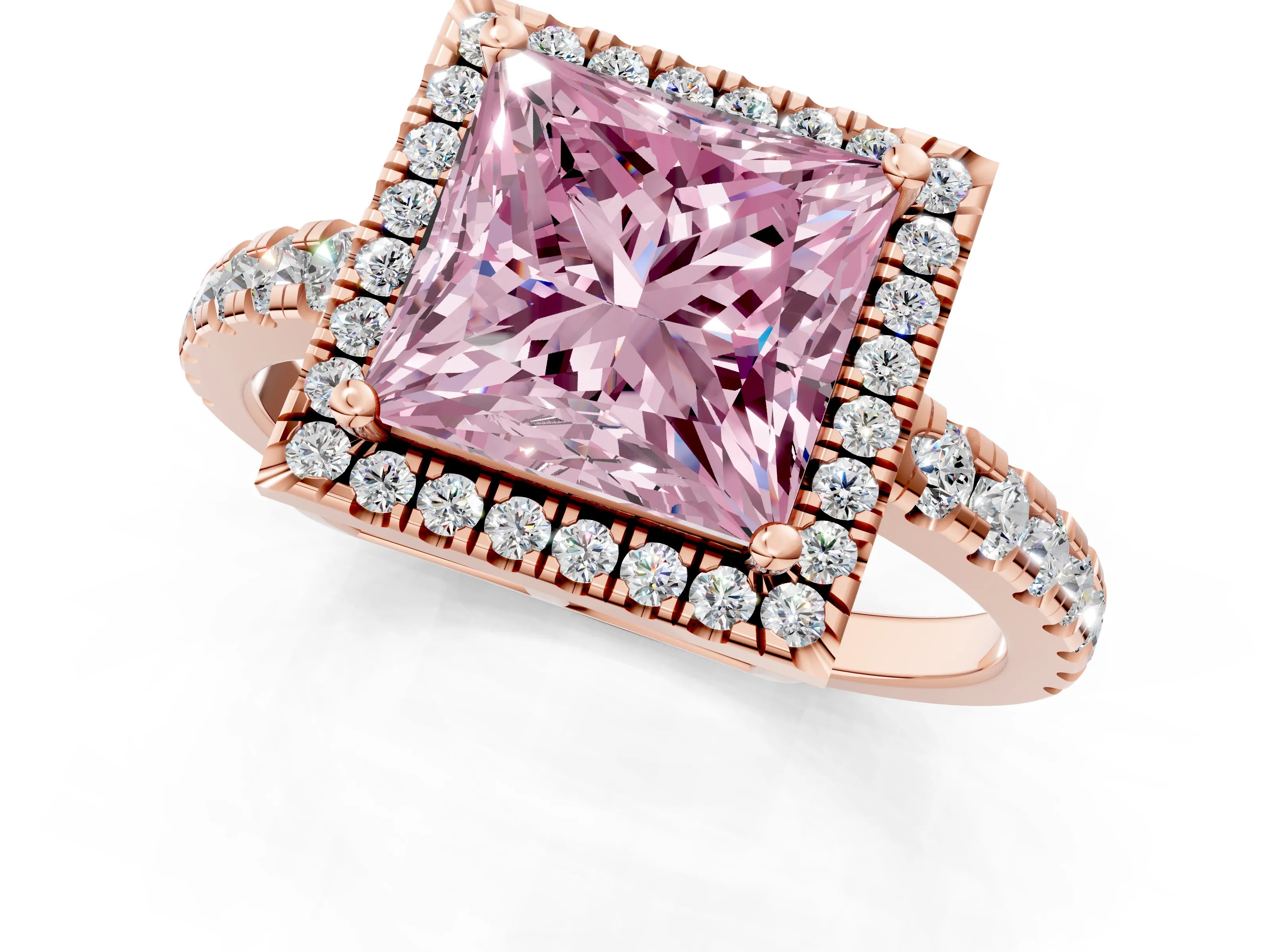 Rose gold Fancy Pink Princess Cut Diamond Halo Ring with Pavé Band and Four-Prong Setting_1
