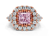 Rose gold Fancy Pink Princess Cut Diamond Halo Ring with Pavé Band and Four-Prong Setting_17
