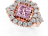 Rose gold Fancy Pink Princess Cut Diamond Halo Ring with Pavé Band and Four-Prong Setting_18