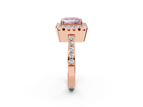 Rose gold Fancy Pink Princess Cut Diamond Halo Ring with Pavé Band and Prong Setting_2