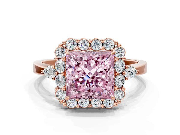 Rose Gold Princess Cut Halo Engagement Ring Setting for Fancy Pink Center with Pear Accents