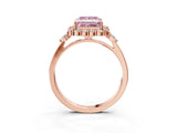 Rose gold Fancy Pink Princess Cut Diamond Halo Ring with Pear Side Stones and Prong Setting_19