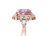 Rose gold Fancy Pink Princess Cut Diamond Halo Ring with Pear Side Stones and Prong Setting_21