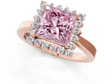 Rose gold Fancy Pink Princess  Cut Diamond Halo Ring with Round Brilliant Halo and Solitaire Band_1