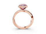 Rose gold Fancy Pink Princess Cut Diamond Halo Ring with Round Split Shank and Prong Setting_39