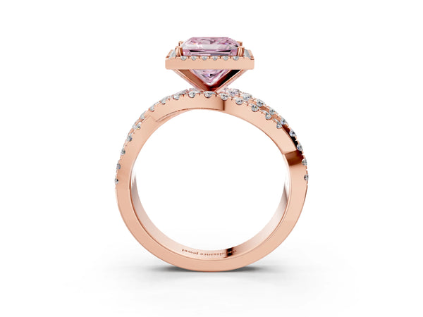 Rose Gold Princess Cut Halo Twist Engagement Ring Setting for Fancy Pink Center