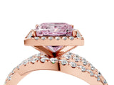 Rose gold Fancy Pink Princess Cut Diamond Halo Ring with Round Split Shank and Prong Setting_40