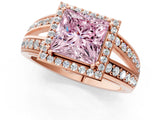 Rose gold Fancy Pink Princess Cut Diamond Halo Ring with Split Shank Pavé Band and Four-Prong Setting_1