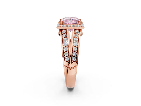 Rose gold Fancy Pink Princess Cut Diamond Halo Ring with Split Shank Pavé Band and Four-Prong Setting_2