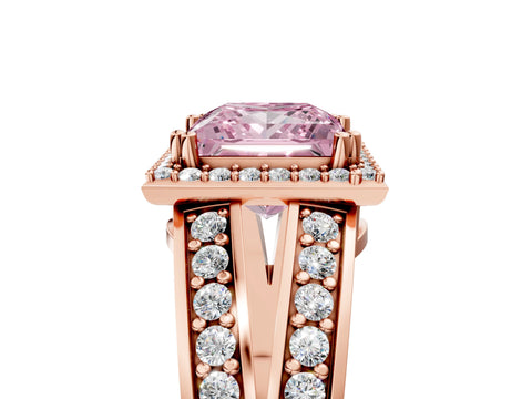 Rose gold Fancy Pink Princess Cut Diamond Halo Ring with Split Shank Pavé Band and Four-Prong Setting_5