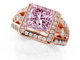 Rose gold Fancy Pink Princess Cut Diamond Halo Ring with Split Shank and Bezel Accents and Four-Prong Setting_1