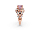 Rose gold Fancy Pink Princess Cut Diamond Halo Ring with Split Shank and Bezel Accents and Four-Prong Setting_2
