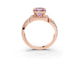 Rose gold Fancy Pink Princess Cut Diamond Halo Ring with Split Shank and Bezel Accents and Four-Prong Setting_3