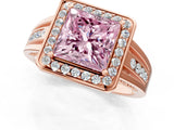 Rose gold Fancy Pink Princess Cut Diamond Halo Ring with Split Shank and Bezel Accents and Prong Setting_1