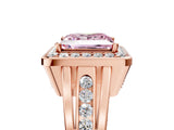Rose gold Fancy Pink Princess Cut Diamond Halo Ring with Split Shank and Bezel Accents and Prong Setting_5