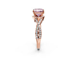 Rose gold Fancy Pink Princess Cut Diamond  Halo Twist Band Solitaire Prong Setting Ring_38