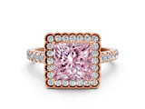 Rose gold Fancy Pink Princess  Cut Diamond Milgrain Floral Halo Engagement Ring with Pavé Band_15